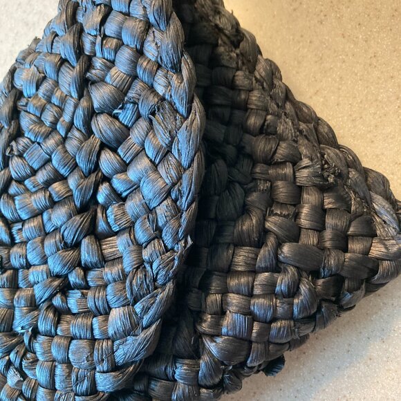 Woven Straw Clutch - Solid Black - NWOT - Envelope Bag - Picture 8 of 11